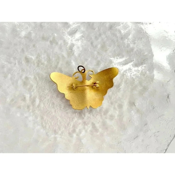 Gold & Red Toned Cloissone Butterfly Figural Vintage Brooch | Pendant Combo - Picture 3 of 10